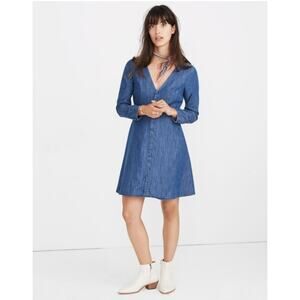 Madewell Women's Blue Denim Lilyblossom Button Up Front Long Sleeve Dress Size 4